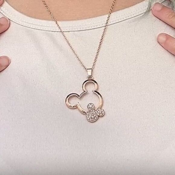 Rose Gold and White Diamond Cubic Zirconia Mickey Mouse Pendant Necklace - Picture 6 of 7